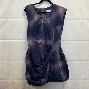 Karen Millen Purple Plaid Tulip Dress – Size US 10 (Damage, Needs Repair)